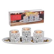 Teelichthalter 3er-Set aus Holz und Glas weiß