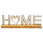 Standdeko Schriftzug HOME aus Metall auf Mangoholz-Sockel silber