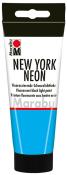 Tube mit fluoreszierender schwarzlichfarbe. Farbe: hellblau. Marke: Marabu. Verpackung hat schwarzen Deckel und rote Akzentlinie.