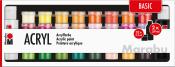 Set mit 32 Acrylfarben in kleinen Töpfen. Enthält auch zwei größere Flaschen.