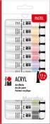 Set mit 12 Pastell-Acrylfarben in Tuben. Jede Tube enthält 12 ml Farbe.