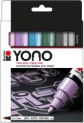 Set von sechs Pastellmarkern in verschiedenen Farben. Farben: lila, blau, grün, grau. Verpackung mit transparentem Fenster. Marker haben eine Spitze von 1,5 bis 3 mm.