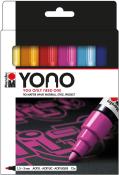 Set von 12 Acrylmarkern in verschiedenen Farben. Verpackung zeigt einen pinken Marker in Aktion.