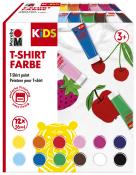 Packung mit T-Shirt Farbe für Kinder. Enthält 12 Tuben in verschiedenen Farben.