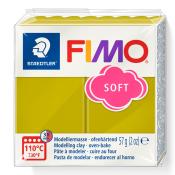 Gelbe Modelliermasse in einer durchsichtigen Verpackung. Marke FIMO, 57 Gramm, ofenhärtend.