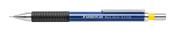 blauer Druckbleistift mit 0,3 mm Mine. Gummierter Griff und Metallclip.