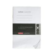 Zwei Papier-Einlagen für ein Notizbuch. Weiß mit einem schwarzen Aufkleber, der die Anzahl angibt.
