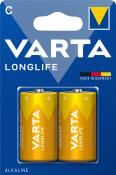 Zwei gelbe C-Batterien in einer Verpackung. Auf der Verpackung steht VARTA LONGLIFE.