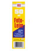 Gelbe Verpackung mit dem Aufdruck 'Foto-Leim'. Enthält 50 ml, für das Aufkleben von Bildern.