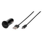 VIVANCO USB Type-C™ Kfz-Ladegerät 3A mit USB Type-C™ Kabel 1 m schwarz