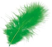 Grüne Feder mit flauschigen, langen Fasern. Der Stil ist auffällig und lebhaft.