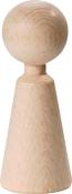 Holzfigur in Form eines Spielsteins. Runde Oberseite, konische Unterseite. Naturholzfarbe, glatt.