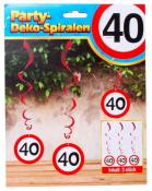 Spiral-Hängedeko - 40. Geburtstag, 3 Stück, rot/weiß 