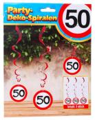Spiral-Hängedeko - 50. Geburtstag, 3 Stück, rot/weiß 