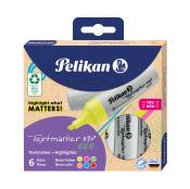 Packung mit sechs Textmarkern in Neonfarben. Hergestellt aus 80 Prozent recyceltem Kunststoff.