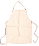 Beige Schürze aus Stoff mit langen Bändern. Einfaches Design ohne Muster.