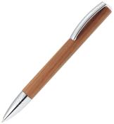 Kugelschreiber mit einem Holzgriff und silbernen Akzenten. Schlichtes Design, funktional.