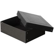 Schwarze Aufbewahrungsbox mit abnehmbarem Deckel. Die Box hat eine einfache, rechteckige Form.