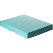 Türkisfarbene Box, flach und rechteckig. Material wirkt stabil. Keine auffälligen Muster oder Verzierungen.