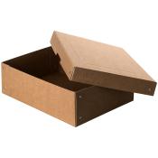 Braune Aufbewahrungsbox mit abnehmbarem Deckel. Die Box hat eine einfache, rechteckige Form.