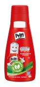 Rote Flasche mit einem weißen Deckel. Aufschrift Pritt, für starken, transparenten Kleber.