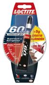 Loctite 60 Sekunden Universal-Kleber. Schwarze Tube mit rotem Etikett. Geeignet für Holz, Metall, Keramik, Gummi und Plastik. 20g Inhalt, transparentes Gel.
