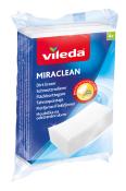 Verpackung mit vier weißen Schmutzradierern. Auf der Vorderseite steht 'Vileda Miraclean' und 'Dirt Eraser'.
