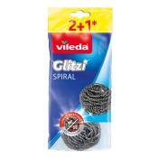 Verpackung mit zwei spiralförmigen Edelstahl-Schwämmen. Hinweis auf rostfrei und antibakteriell.
