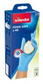 Verpackung mit blauen Nitrilhandschuhen. Handschuhe sind lebensmittelsicher und enthalten 40 Stück.
