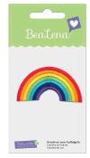 Aufbügler in Form eines Regenbogens. Bunte Farben von Rot bis Lila.