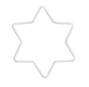 Weißer Ausstecher in Form eines sechszackigen Sterns. Einfaches Design ohne Verzierungen.