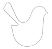 Ausstechform in Form eines Vogels. Silbern, dünner Draht. Einfaches, minimalistisches Design.