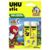 Zwei UHU Klebestifte in einer Verpackung. Charaktere aus Sonic the Hedgehog sind abgebildet.