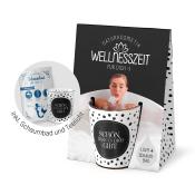 Wellnesszeit Geschenk-Set Schaumbad und Teelicht schwarz/weiß