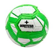 Grüner Fußball mit weißen und schwarzen Details. Das Design ist sportlich und modern.