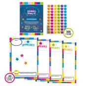 Belohnungssammelset für Kinder mit Sammelkarten und bunten Stickern. Enthält 20 Sammelkarten und 300 Sticker.