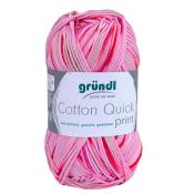 Garnknäuel in rosa und pink mit einem Farbverlauf. Beschriftung mit 'Cotton Quick print' von gründl.