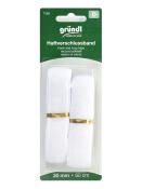 Zwei Rollen Haftverschlussband in Weiß. Jede Rolle ist 20 mm breit und 60 cm lang. Verpackt in einer grünen Blisterverpackung.