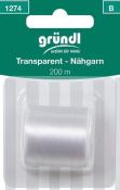 Transparentes Nähgarn auf einer Rolle. Länge 200 m. Verpackung in grünem Design mit weißem Schriftzug.