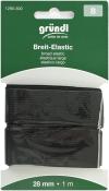 Schwarzes breites Elastikband in einer Verpackung. Breite 28 mm, Länge 1 m.