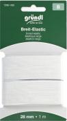 Breit-Elastikband in Weiß. Breite 28 mm, Länge 1 m. Verpackung in grünem Design mit Produktinformationen.