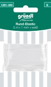 Verpackung mit rundem elastischem Band. Länge 5 Meter, Durchmesser 1 mm, Farbe weiß.