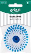 Verpackung mit Sternzwirn. Weiß mit blauen Enden. Länge: 2 x 20 m. Rundes Design.