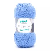 Häkelgarn in hellblauer Farbe. Verpackt mit einem Etikett, das Anti-Pilling-Eigenschaften angibt.