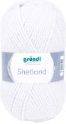 Weißes Wollknäuel von der Marke gründl. Bezeichnung: Shetland.