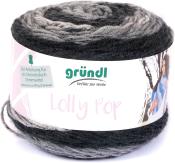 Garnknäuel in Schwarz- und Grautönen. Marke: gründl, Produktname: Lolly Pop.