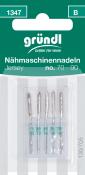 Packung mit Nähmaschinennadeln für Jersey-Stoffe. Enthält Nadeln in den Größen 70 bis 90.