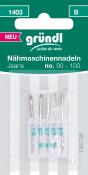 Packung mit Nähmaschinenadeln für Jeansstoffe. Größen 90 bis 100.