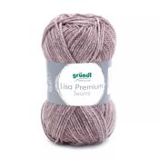 Garnknäuel in rosa und lila Tönen. Beschriftung mit 'Lisa Premium Jeans' von gründl.