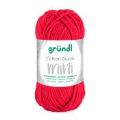 Rotes Garn in einem Knäuel. Beschriftung mit dem Namen 'Cotton Quick mini'.